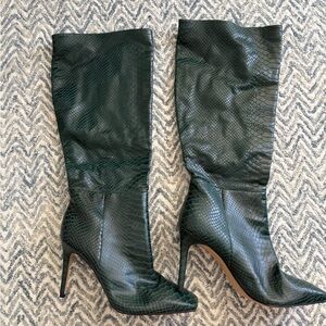 Aldo Dark Green Snakeskin Heeled Boots